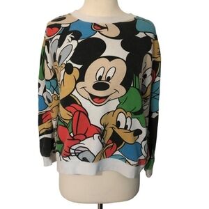Disney Womens Character Collage Crewneck Pullover White Sweater Size Medium